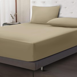 Moonlight Bedding Fitted Sheet 40 Cm Extra Deep Pocket Bed Sheets 16 inch Ultra Soft Bottom Sheet Brushed Microfiber Breathable Shrinkage and Fade Resistant (Beige, King)