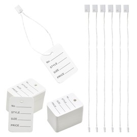 1000 Pcs 2" x 1.35" Price Tags and 7" Hang Tag String, Store Clothing Size Coupon Tags With Nylon String Snap Lock Pin Loop Fastener Hook Ties for Clothes (White)