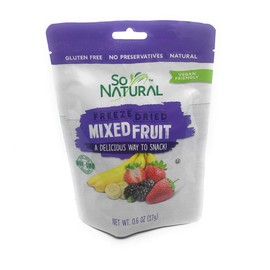 SO NATURAL FREEZED FRIED Mixed Fruit ( Banana, Mulberry, Strawberries ) 3 Packs 0.6 oz 17GM each