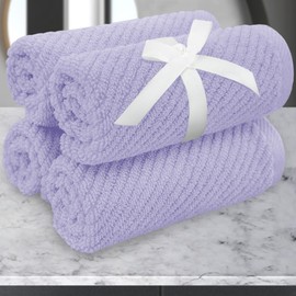 VOOVA & MOVAS Soft Wash Cloths 13"x13" - 100% Cotton | Lightweight | Thick | Quick Dry | Soft | Absorbent, 4 Pack Hand Towels, Wash Cloths for Bathroom, Bathroom Essentials, Purple | Lilac