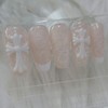 White Lace Handmade Nail Tips - Stiletto / 화이트 레이스