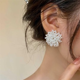 Allereya Vintage Cluster Stud Earrings Pearl White Pearl Earrings Pearl Earrings Pearl Ball Earrings Jewellery For Women, Zinc