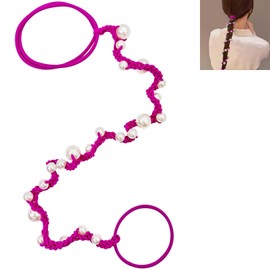 Spiral Hair Ties for Women No Hook, 16" Hand Braided Pearl Ponytail Holders Soft Pony Tail Wrap for Sports,Workouts,Daily Use,Swim,Beach, No-Damage Hair Accessories Hair Accessories (Hot Pink)