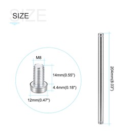 METALLIXITY Double Head Standoff Screws (12x204mm) 8pcs, Stainless Steel Advertising Screws Glass Acrylic Nail - for Glass Acrylic Display Bracket