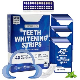 21 Pares 42 Tiras Blanqueadoras de Dientes con Abrebocas y Tarjeta de Color, Blanqueamiento Rápido Sin Residuos,Sin Sensibilidad,Adherencia Perfecta,Elimina eficazmente las manchas de los dientes