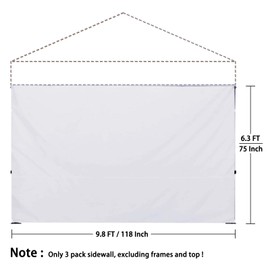 ZONGTI 10x10 FT Instant Canopy Tent Sidewall, Waterproof & UV Protection for Pop Up Canopy Tent - Privacy Wall for Camping, Market Stall, Outdoor Events (3 Pack Sidewall Only, No Frame or Top) (White)
