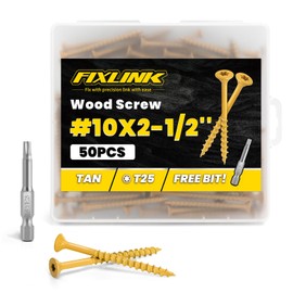 Wood Screws 2-1/2 Inch, FIXLINK Deck Screws #10 x 2-1/2", 50pcs Epoxy Coated, T25 Star Bit Above 1500 Hour Salt Spray Coating Outdoor Decking Screws Excellent Rust Resistant for Outdoor Wood Fence