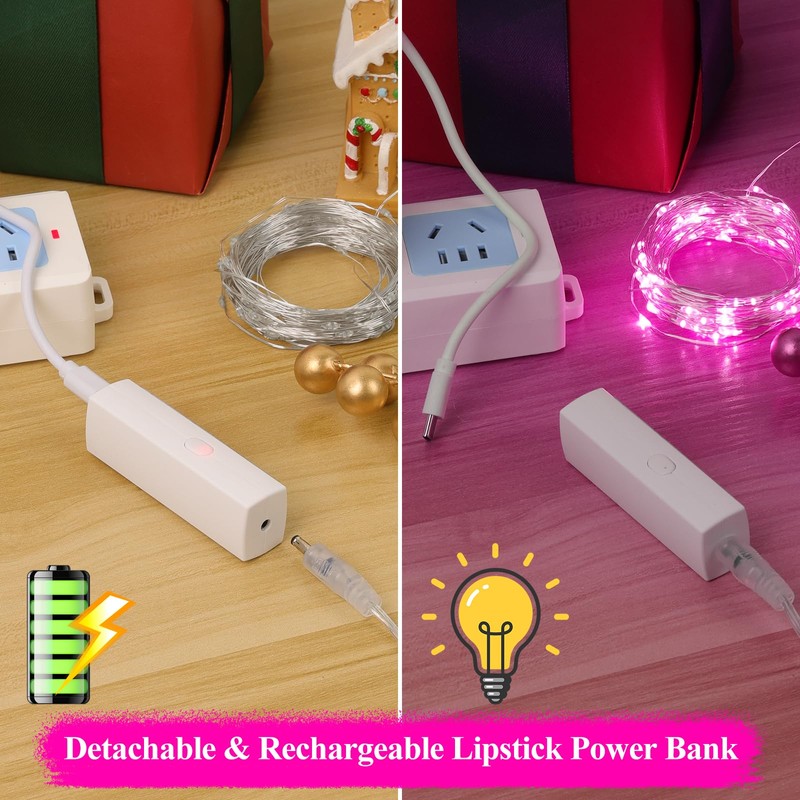 Lakumu Rechargeable String Lights Battery Operated, Battery Powered Copper Wire