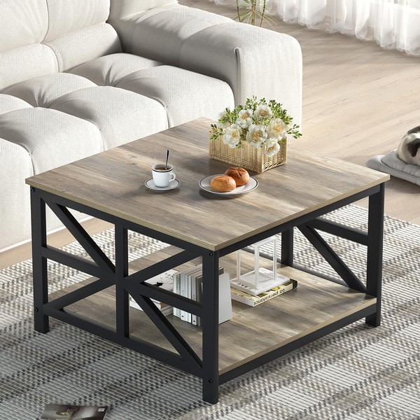GreenForest GreenForest Coffee Table with 2-Piece Tabletop, Small Square Center