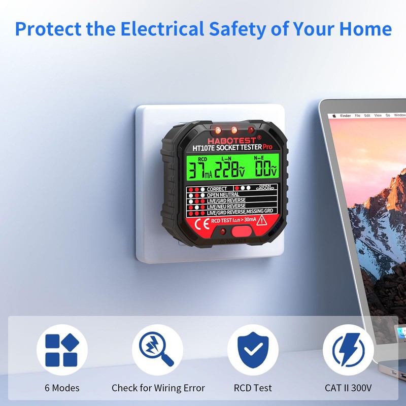 Socket Tester RCD Plug Outlet Tester UK, Electrical Receptacle Detector