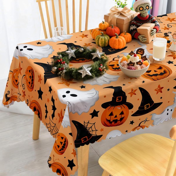 iEvery Halloween Table Cloth Wipe Clean, Wipeable Autumnal Mapleleaf Tablecloth