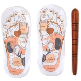 Kitama Wooden Massage Stick for Reflexology Massage Foot Reflexology with Foot Massage Socks in One Size for Traditional Thai Massage