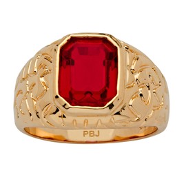 PalmBeach Men's Yellow Gold-Plated Emerald Cut Simulated Red Ruby Nugget Style Ring Sizes 8-16 Size 12