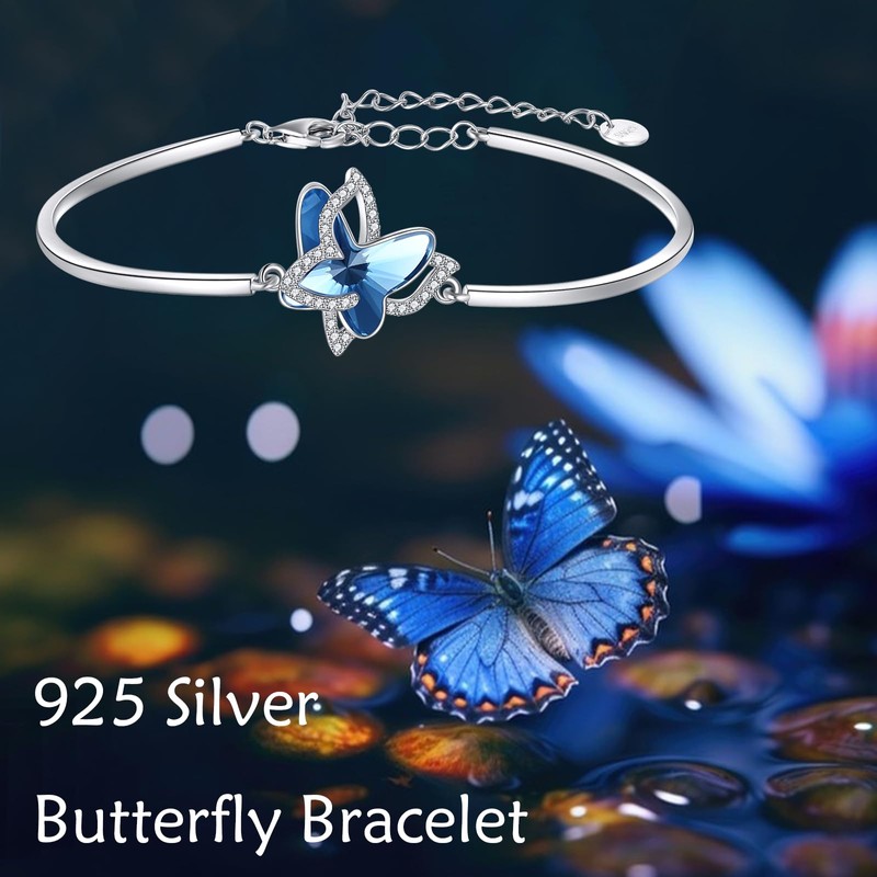 POPLYKE Blue Opal Sea Turtle/Frog/Ladybug/Cardinal Bracelet for Women 925 Sterling