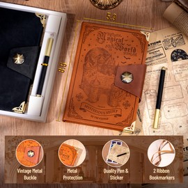 CAGIE Leather Journal for Men Magic Theme Lined Journals for Writing with Pen 100GSM Hardcover Journaling Notebook Gifts Set for Men Boys Kids, Brown