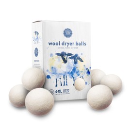 Woolzies Wool Dryer Balls Organic: 6 XL Laundry Balls for Dryer + 10 ml Petal Fresh Essential Oil Combo for use as 100% Pure and Natural Fabric Softener | Best Scented Wool Balls Laundry