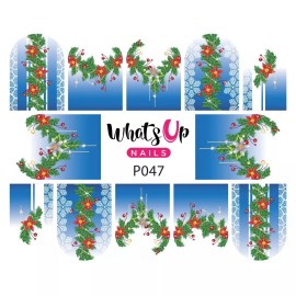 Whats Up Nails P047 Poinsettia Garland Water Decals Sliders for Nail Art Design