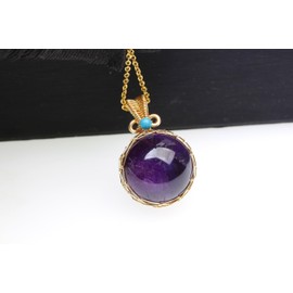 K KOUOKU Natural Crystal Round Ball Pendant Necklace, Power Stone, Natural Stone, Crystal, Crystal