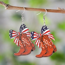 American Flag Dangle Earrings USA Wooden Earrings 4th of July American Patriotic Earrings-4