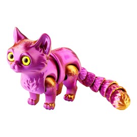 Lotsdonxia 3D Printed Flexible Articulated Cat Figurine – Stress Relief Toy Eco-Friendly Material Unique Home and Office Decor for Teens and Adults (Red+Gold)