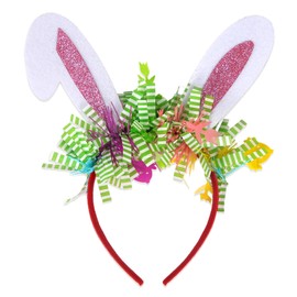 Macute Pink Rabbit Ears Headbands for Women with Chicks Ribbon Sequins Easter Hair Bands Glitter Bunny Ears Hair Hoops Easter Holiday Party Rabbit Cosplay Costume Easter Bunny Hair Accessories 1Pcs