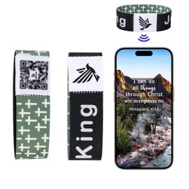 WALLFID 2 Pieces Set Bible Verse Bracelets with NFC,Daily Bible Verse Bracelet,Christian Bracelets for Men Women Teens,Inspirational Religious Wristbands,Wearable Bible Bracelets (Black, Small)