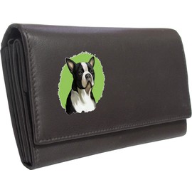 Klassek Boston Terrier Womans Brown Purse Dog Lover Owner Brand Image on Real Animal Leather RFID Puppy Accessory Gift