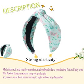 OCOUYVD Flower Print Knotted Headbands Green Colourful Butterfly Cute Wide Top Knot Cotton Headband for Women's Hair, Hair Styling Fashion Hairbands Non Slip Wide Head Band Accessories for Girls