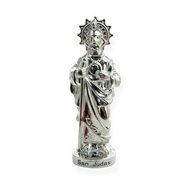 St. Jude Gold Silver Tone 3" Mini Metal Statue for Car Home Office Car Dashboard Bless Driving Christian Catholic Religious Gift Imagen San Judas (Silver)