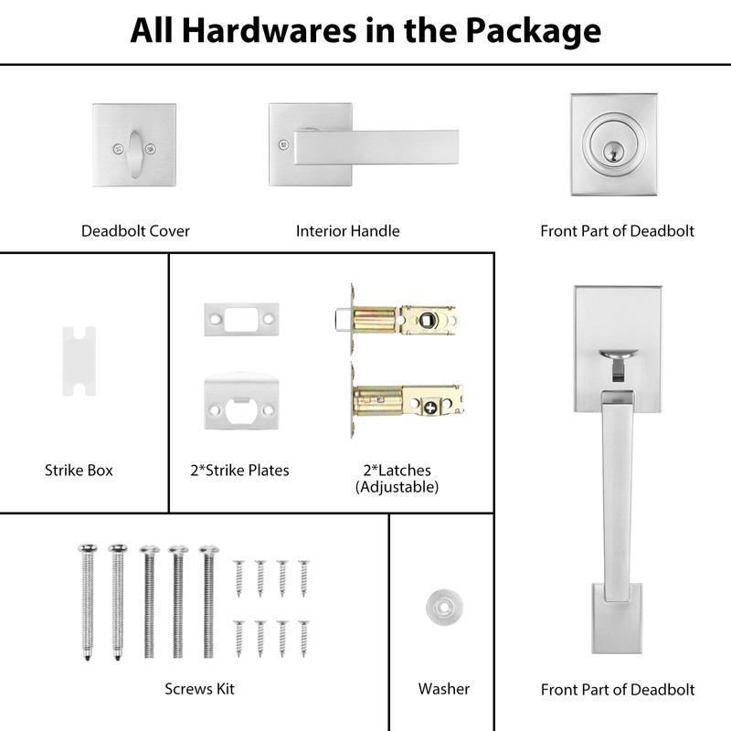 Haidms Brushed Nickel Front Door Handle and Deadbolt Set, Entry