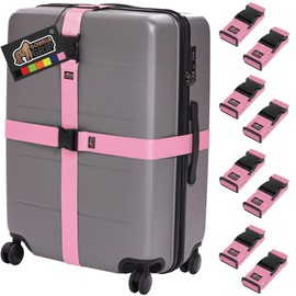 GORILLA GRIP Heavy Duty 8 Pack Adjustable Luggage Straps for Suitcases, Easy to Identify Travel Belt Connector Holds Suitcase Together, Extends Life of Bag, Strap Connects Two Bags, Accessories Pink