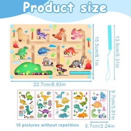 EIH1 Magnetic Game Labyrinth Dinosaur Toy Busy Board Toy from 1-6 Years Wooden Toy Numbers Colours Learning Sorting Game Motor Skills Toy Gift for Children Boys Girls