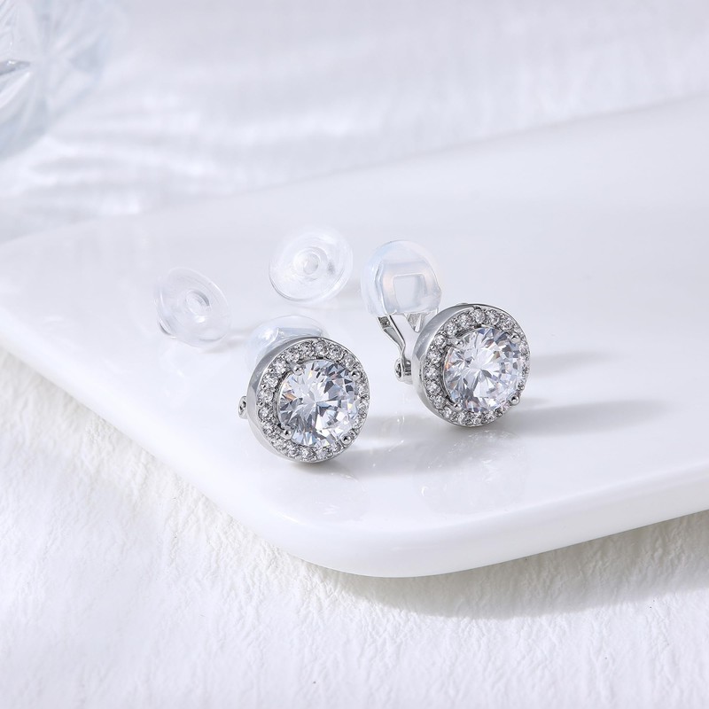Sllaiss Clip On Earrings for Women Clip-on Earrings Round Cubic