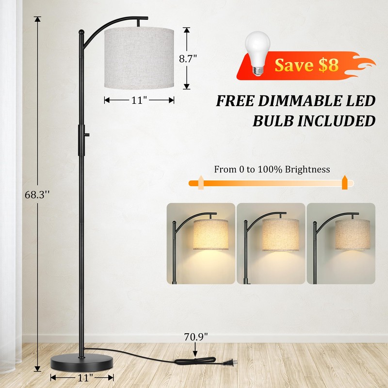 ROTTOGOON Dimmable Floor Lamp, Arc Floor Lamps for Living Room,