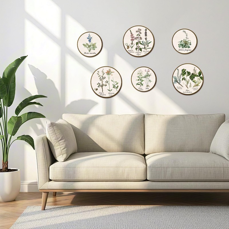 Boho Plant Wall Art Minimalist Green Botanical Round Hanging Sign