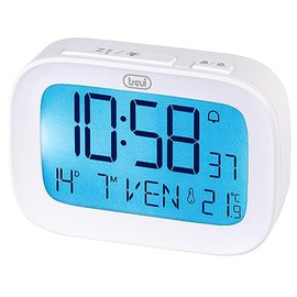 Trevi SLD 3850 Digital Alarm Clock with Integrated Thermometer, Large LCD Display, Clock and Calendar, Snooze Function, White