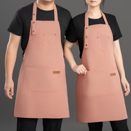 Geounzay Aprons for Women with Pockets, Kitchen Cooking Aprons, Adjustable Bib Soft Chef Apron for Women Men (pink)
