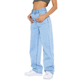Cicy Bell Women's High Waisted Boyfriend Jeans Baggy Straight Leg Casual Denim Pants Light Blue