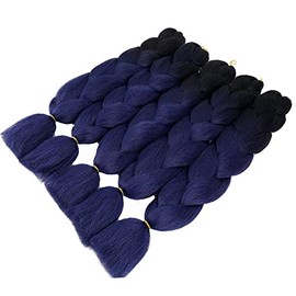 Ombre Braiding Hair Synthetic Navy Blue Braiding Hair Extensions Afro Crochet Hair 2 Tones 5pcs (#B20 Black to Dark Blue)