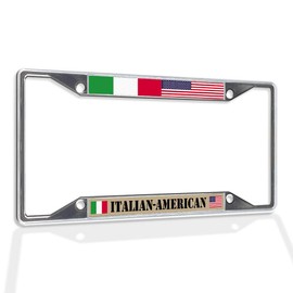 Fastasticdeals Metal Insert License Plate Frame Italian-American with Unity Flag Weatherproof Car Accessories Chrome 4 Holes Solid Insert