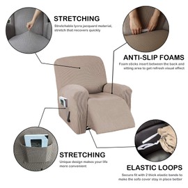 VIENLOVE Recliner Chair Cover Polyester Blend Soft Sofa Furniture Protector Slipcovers Stretch with Elastic Bottom Feature Textured Machine Washable Jacquard Knitted Fabric