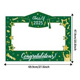2025 Graduation Photo Booth Props, Grad Selfie Photo Booth Frame Black and Green with 15 Pcs Graduation Photo Booth Props for College Grad Party Supplies