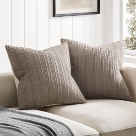 ZeeMart 100% Cotton Waffle Textured Throw Pillow Covers Set of 2, 18x18 Inch Cocoa Brown, Soft Farmhouse Decorative Couch Pillow Cases Brown Cushion Covers for Sofa Bed Living Room Home Decor