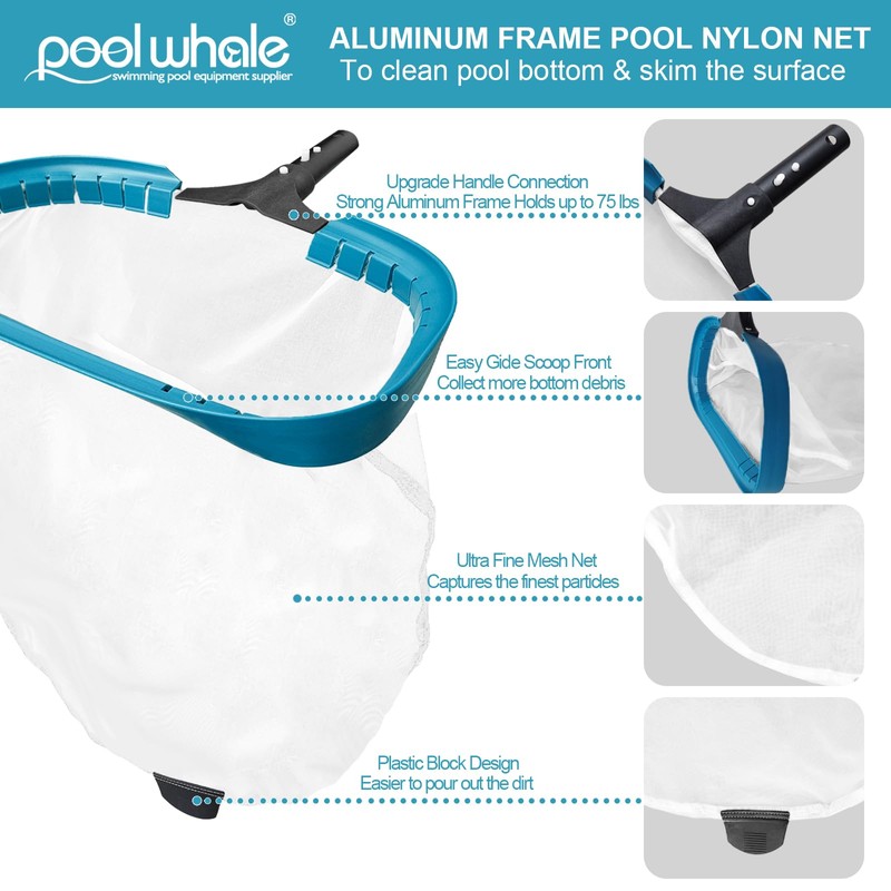 POOLWHALE Pool Net - Professional 20" Swimming Pool Leaf Skimmer