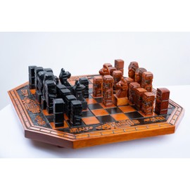 Hand Carved Luxury Chess Set Premium Oak Wood Board Decorative Artisan Pieces Set Gift Fancy Chess Set, Collectors Themed House Wooden Chess Decoration Unique Chess Sets Adults Handcrafted Designer