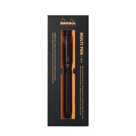 Rhodia 9342C - 3 in 1 ScRipt Multipen - 2 Ballpoint Pens 0.5 mm Black and Red + 1 Graphite Mechanical Pencil 0.5 mm - Brushed Aluminium Hexagonal Body - Refillable - Rubber Under the Push