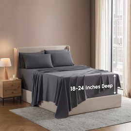 Nestl Extra Deep Full Sheet Set - 6 Piece Breathable & Cooling Sheets - Hotel Luxury Bedding Set w/18-24 Inch Extra Deep Pockets - Easy & Secure Fit - Super Soft, Wrinkle Free & Comfy - Dark Gray