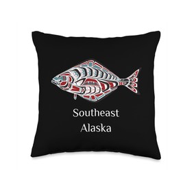 Southeast Alaska Native American Tribal Halibut Southeast Alaska Native Indian American Tribal Halibut Fish Throw Pillow, 16x16, Multicolor