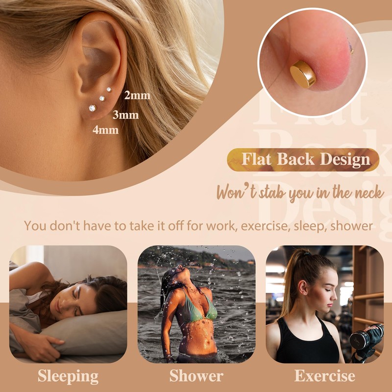 JeweBella 18 Pairs Tiny Stud Earrings for Women Men Flat