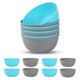 MiraFure - Cuencos de plástico irrompibles, juego de 8, juego de cuencos sin BPA, extra grandes de 34 onzas, aptos para microondas y lavaplatos, cuencos de sopa y ensalada (gris, turquesa)